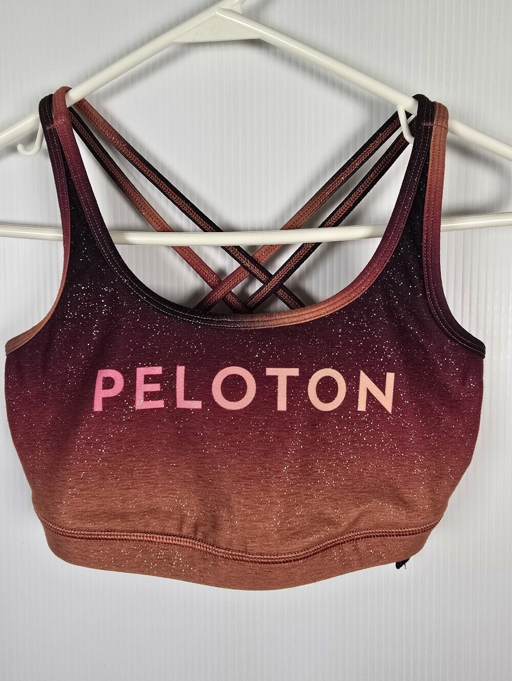 PELOTON x WITH Glitter Ombre Women's Strappy Workout Sports Bra Copper Purple S